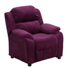 Deluxe Padded Contemporary Purple Microfiber Kids Recliner with Storage Arms