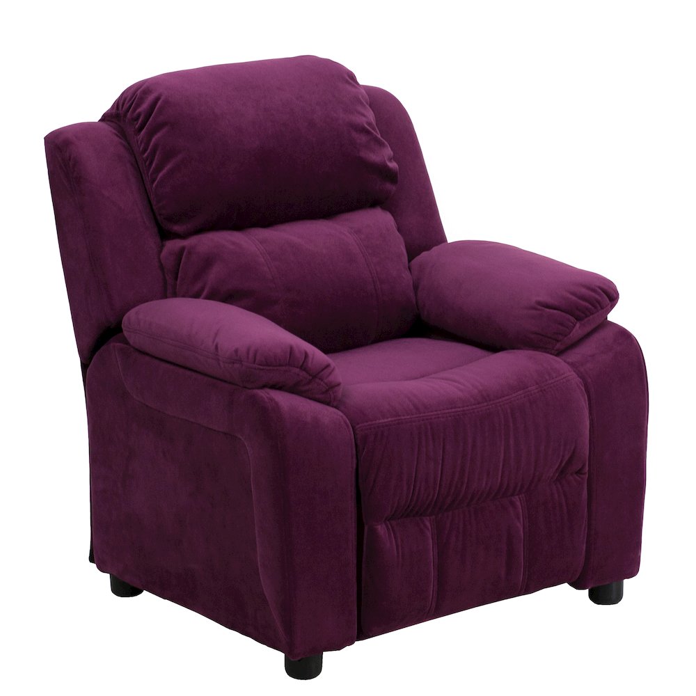 Deluxe Padded Contemporary Purple Microfiber Kids Recliner with Storage Arms