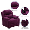 Deluxe Padded Contemporary Purple Microfiber Kids Recliner with Storage Arms