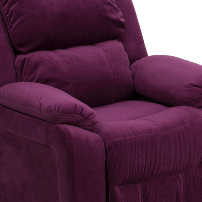 Deluxe Padded Contemporary Purple Microfiber Kids Recliner with Storage Arms
