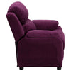 Deluxe Padded Contemporary Purple Microfiber Kids Recliner with Storage Arms