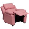 Deluxe Padded Contemporary Pink Vinyl Kids Recliner with Storage Arms