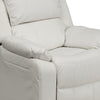 Deluxe Padded Contemporary White Vinyl Kids Recliner with Storage Arms