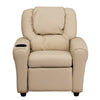 Contemporary Beige Vinyl Kids Recliner with Cup Holder and Headrest