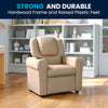 Contemporary Beige Vinyl Kids Recliner with Cup Holder and Headrest