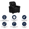Contemporary Black LeatherSoft Kids Recliner with Cup Holder and Headrest