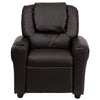 Contemporary Brown LeatherSoft Kids Recliner with Cup Holder and Headrest