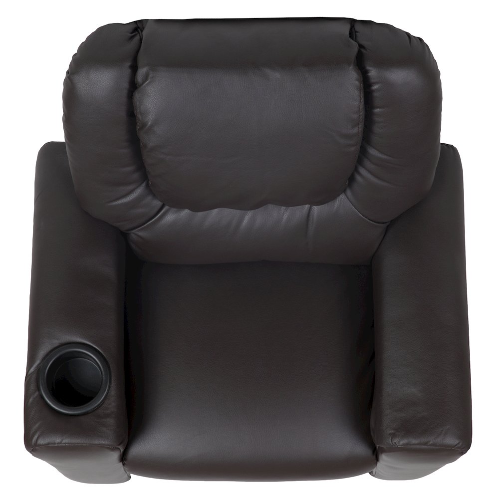 Contemporary Brown LeatherSoft Kids Recliner with Cup Holder and Headrest