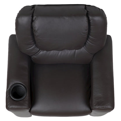Contemporary Brown LeatherSoft Kids Recliner with Cup Holder and Headrest