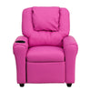 Contemporary Hot Pink Vinyl Kids Recliner with Cup Holder and Headrest