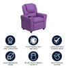 Contemporary Lavender Vinyl Kids Recliner with Cup Holder and Headrest