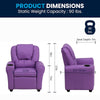 Contemporary Lavender Vinyl Kids Recliner with Cup Holder and Headrest