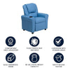 Contemporary Light Blue Vinyl Kids Recliner with Cup Holder and Headrest