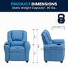 Contemporary Light Blue Vinyl Kids Recliner with Cup Holder and Headrest