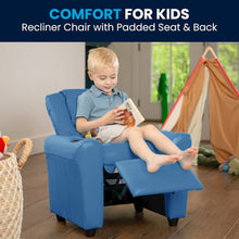 Contemporary Light Blue Vinyl Kids Recliner with Cup Holder and Headrest