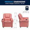 Contemporary Pink Vinyl Kids Recliner with Cup Holder and Headrest