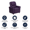 Contemporary Purple Vinyl Kids Recliner with Cup Holder and Headrest