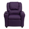 Contemporary Purple Vinyl Kids Recliner with Cup Holder and Headrest