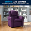 Contemporary Purple Vinyl Kids Recliner with Cup Holder and Headrest