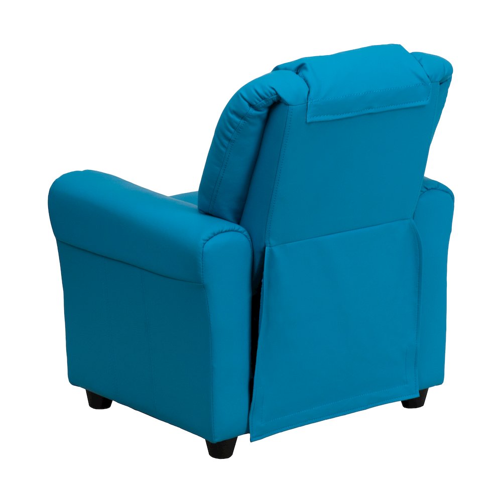 Contemporary Turquoise Vinyl Kids Recliner with Cup Holder and Headrest