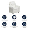 Contemporary White Vinyl Kids Recliner with Cup Holder and Headrest