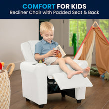 Contemporary White Vinyl Kids Recliner with Cup Holder and Headrest