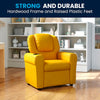 Contemporary Yellow Vinyl Kids Recliner with Cup Holder and Headrest