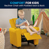 Contemporary Yellow Vinyl Kids Recliner with Cup Holder and Headrest