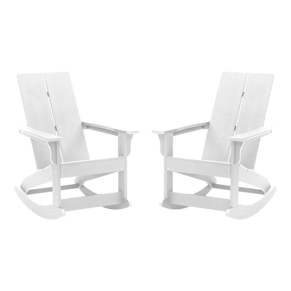All-Weather 2-Slat Poly Resin Rocking Adirondack Chair in White - Set of2