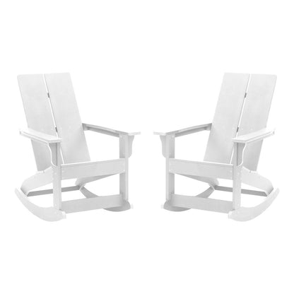 All-Weather 2-Slat Poly Resin Rocking Adirondack Chair in White - Set of2