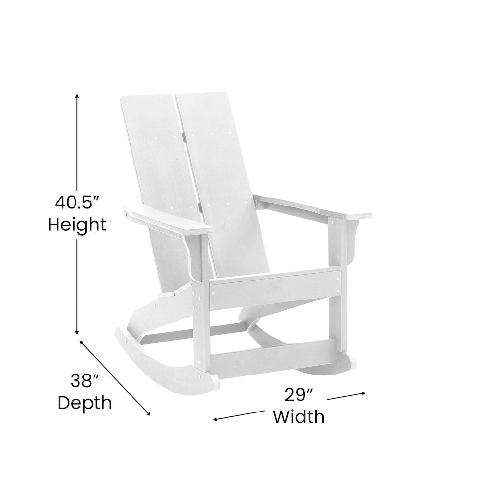 All-Weather 2-Slat Poly Resin Rocking Adirondack Chair in White - Set of2