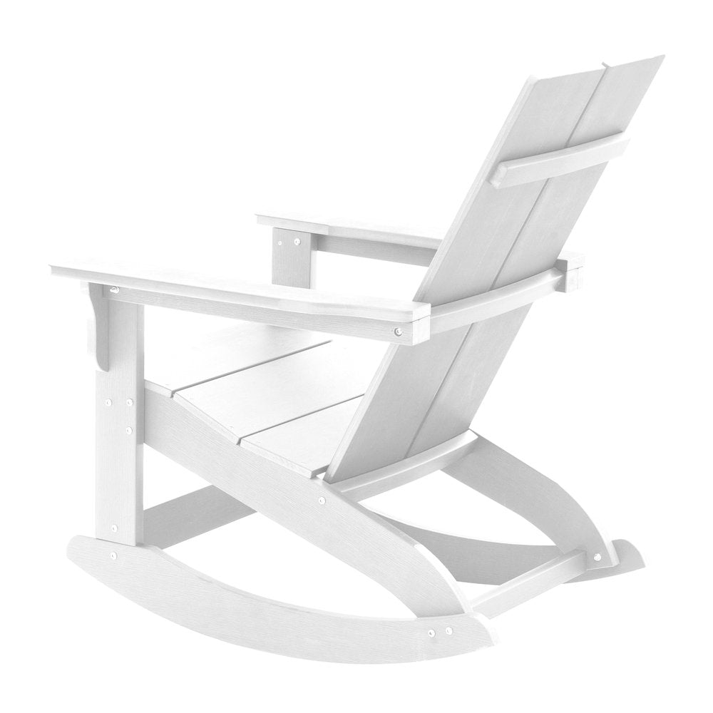 All-Weather 2-Slat Poly Resin Rocking Adirondack Chair in White - Set of2