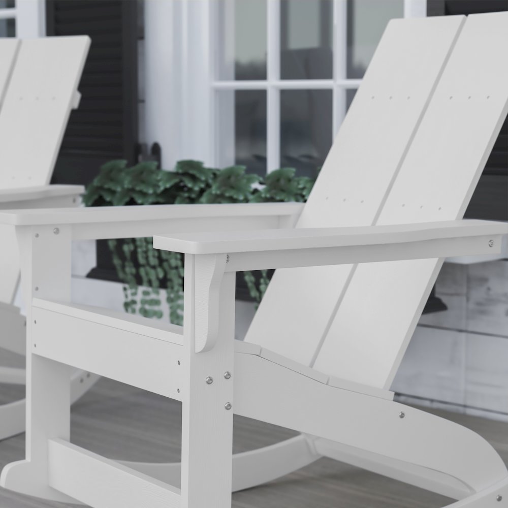 All-Weather 2-Slat Poly Resin Rocking Adirondack Chair in White - Set of2