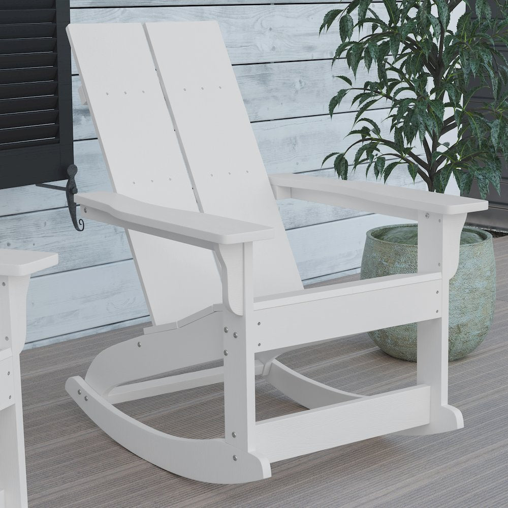 All-Weather 2-Slat Poly Resin Rocking Adirondack Chair in White - Set of2