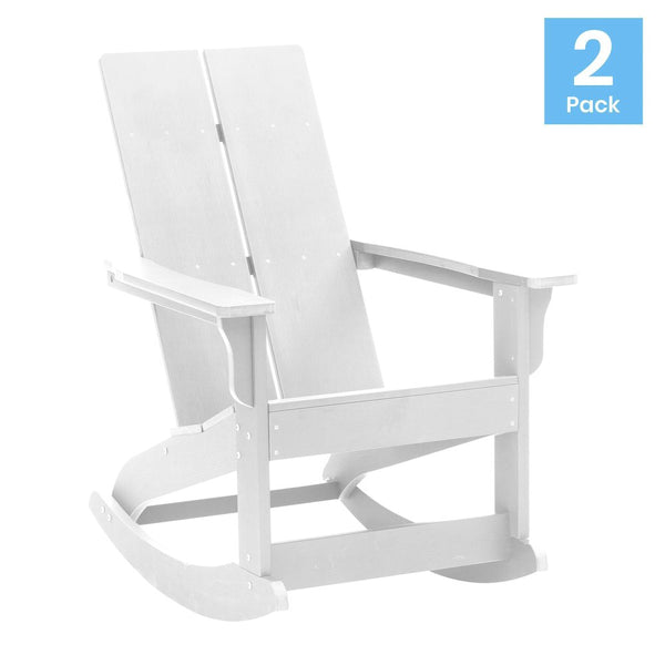 All-Weather 2-Slat Poly Resin Rocking Adirondack Chair in White - Set of2