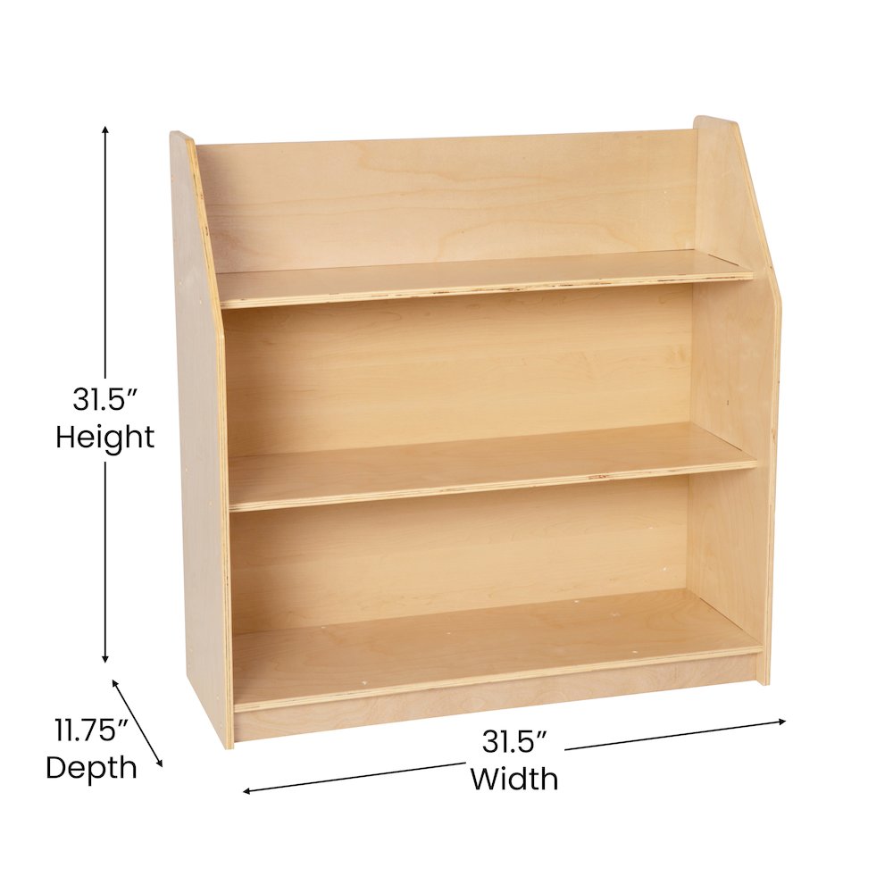 Natural Wooden 3 Shelf Book Display with Safe
