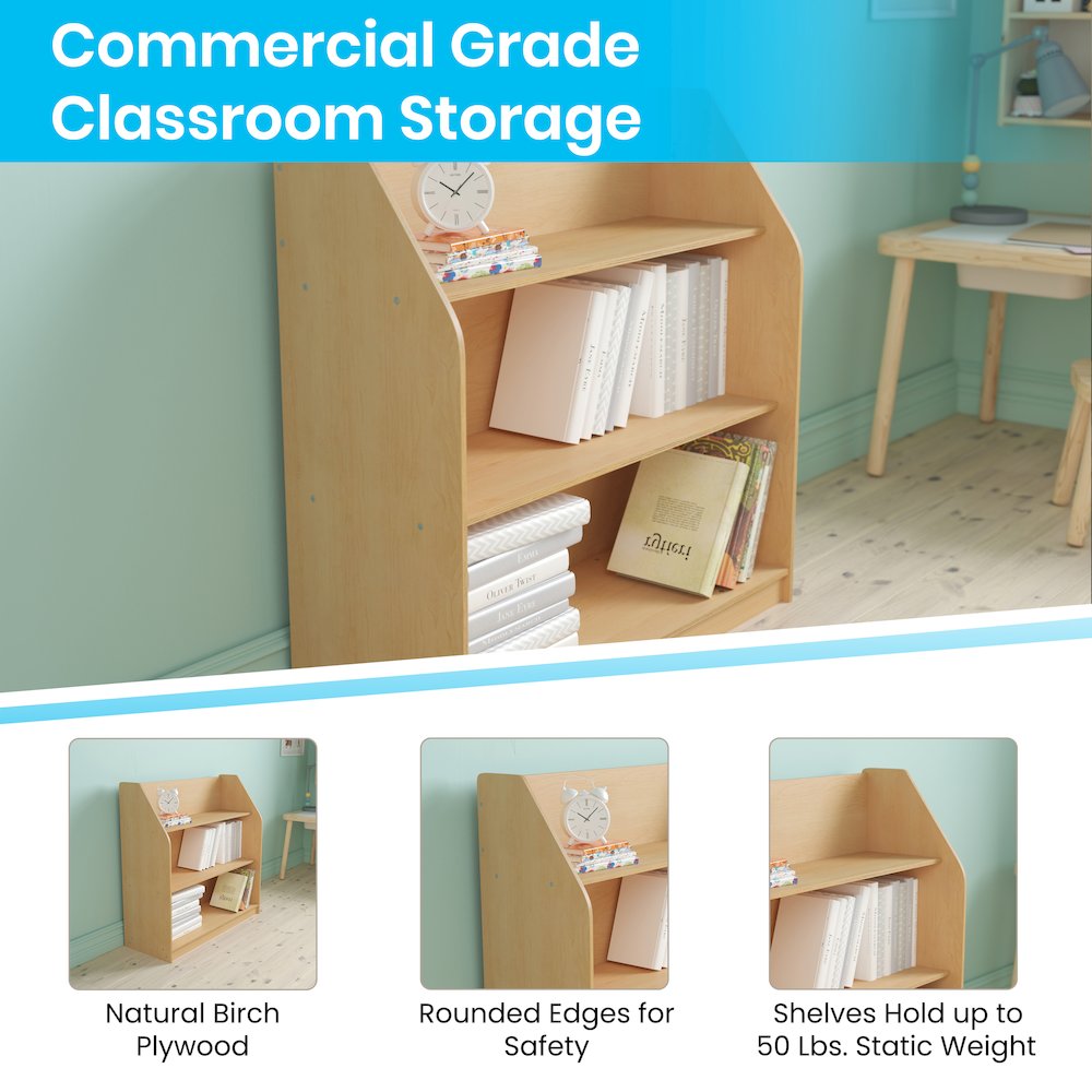 Natural Wooden 3 Shelf Book Display with Safe