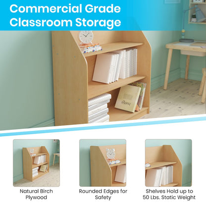 Natural Wooden 3 Shelf Book Display with Safe