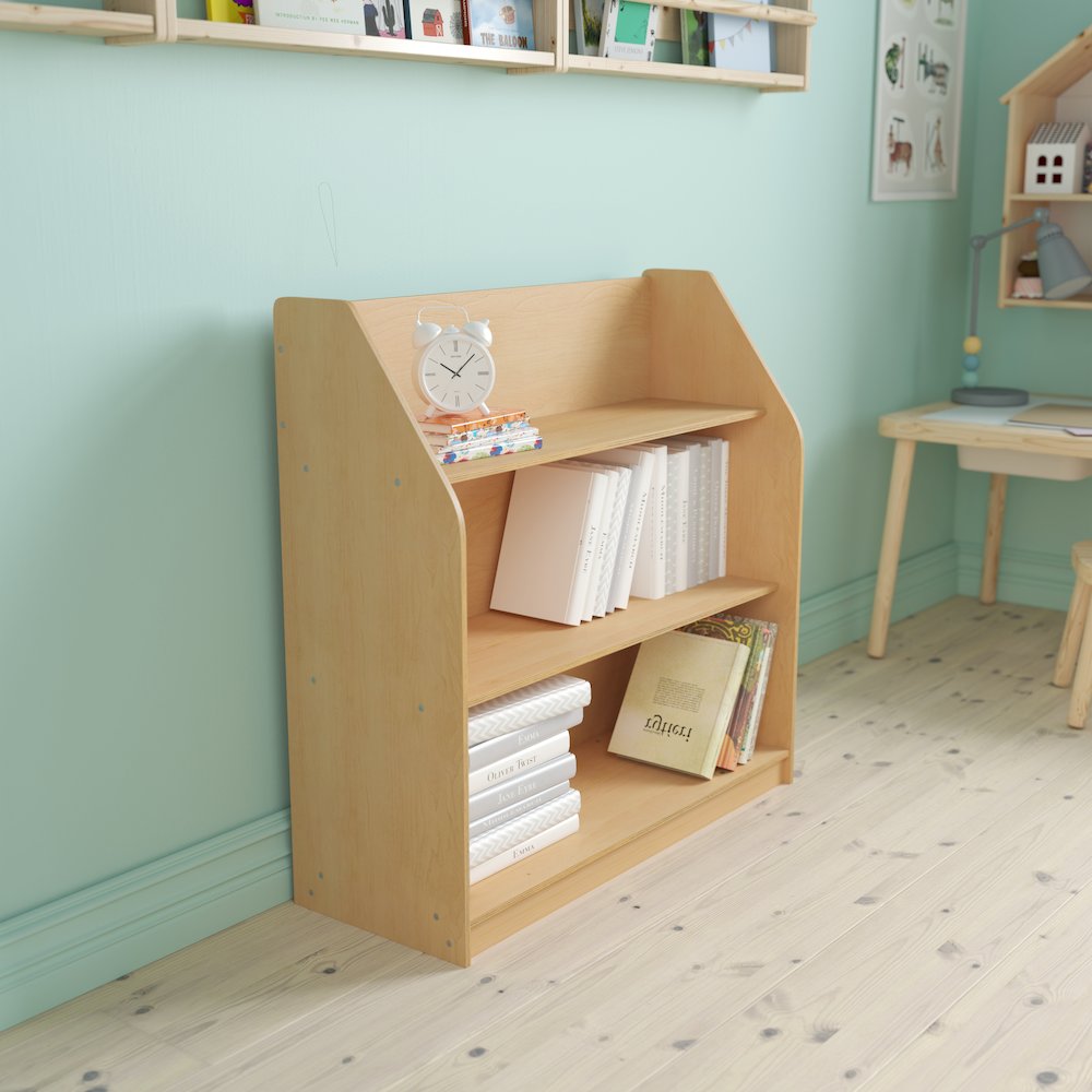 Natural Wooden 3 Shelf Book Display with Safe