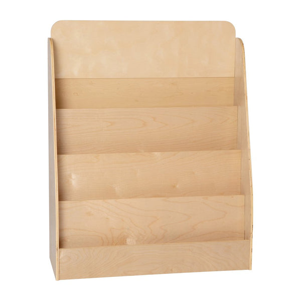 4 Shelf Single-Sided Kids Natural Wooden Book, Magazine Display Stand