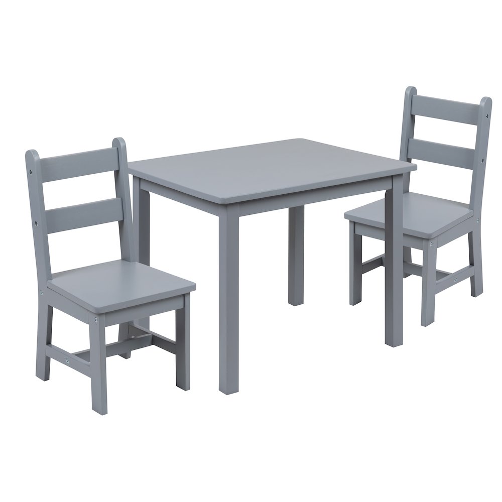 Solid Hardwood Table and Chair Set - 3 Piece Set - Gray