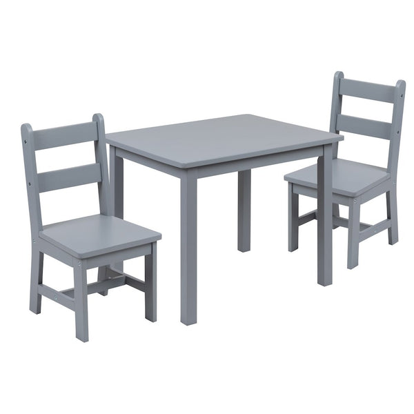 Solid Hardwood Table and Chair Set - 3 Piece Set - Gray