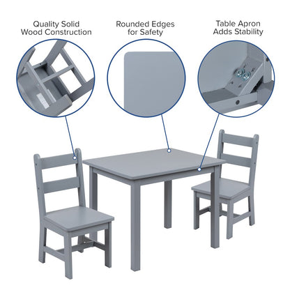 Solid Hardwood Table and Chair Set - 3 Piece Set - Gray