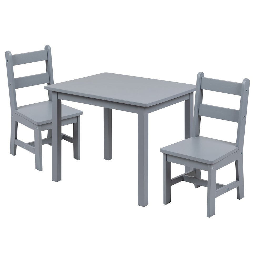 Solid Hardwood Table and Chair Set - 3 Piece Set - Gray