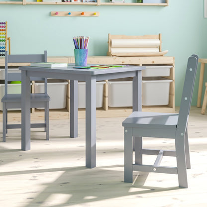 Solid Hardwood Table and Chair Set - 3 Piece Set - Gray