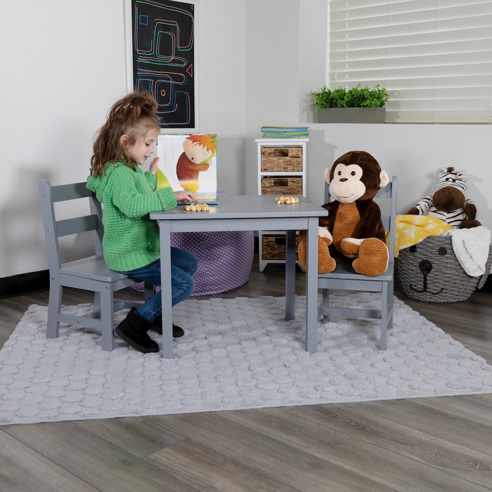 Solid Hardwood Table and Chair Set - 3 Piece Set - Gray
