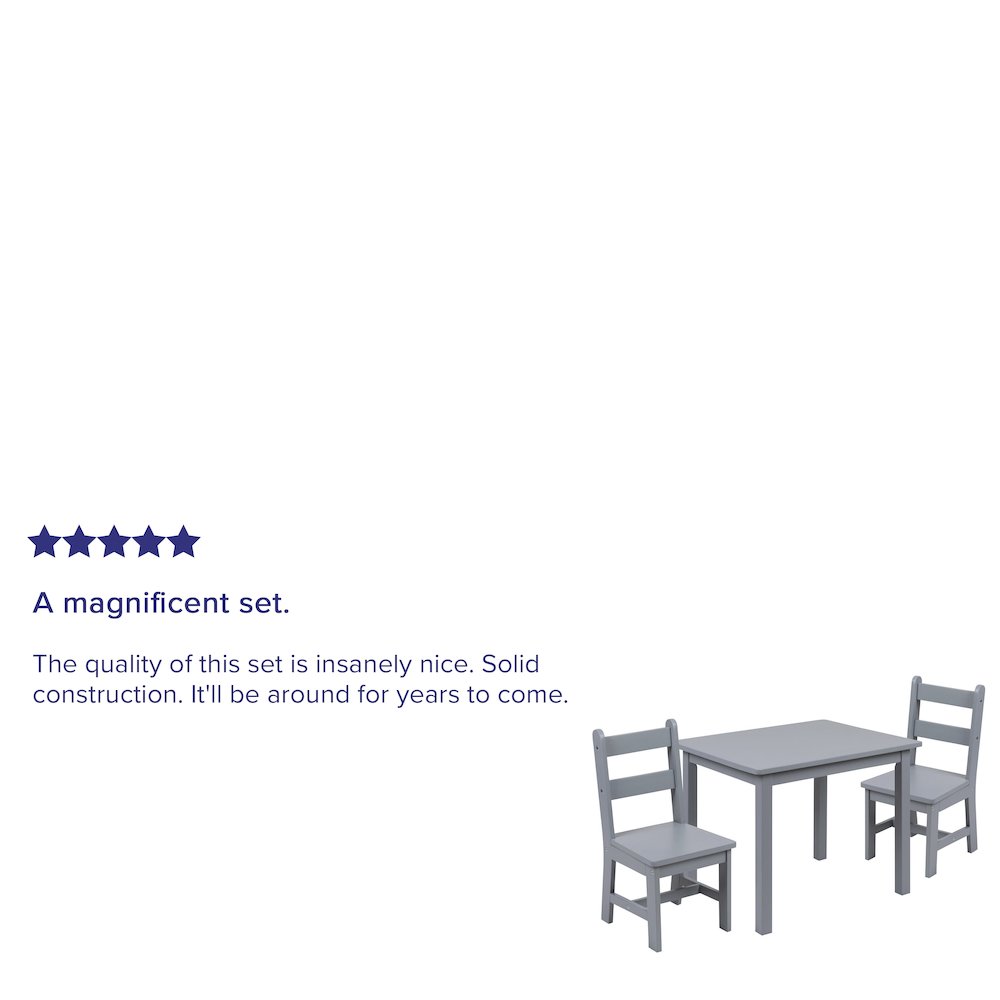 Solid Hardwood Table and Chair Set - 3 Piece Set - Gray