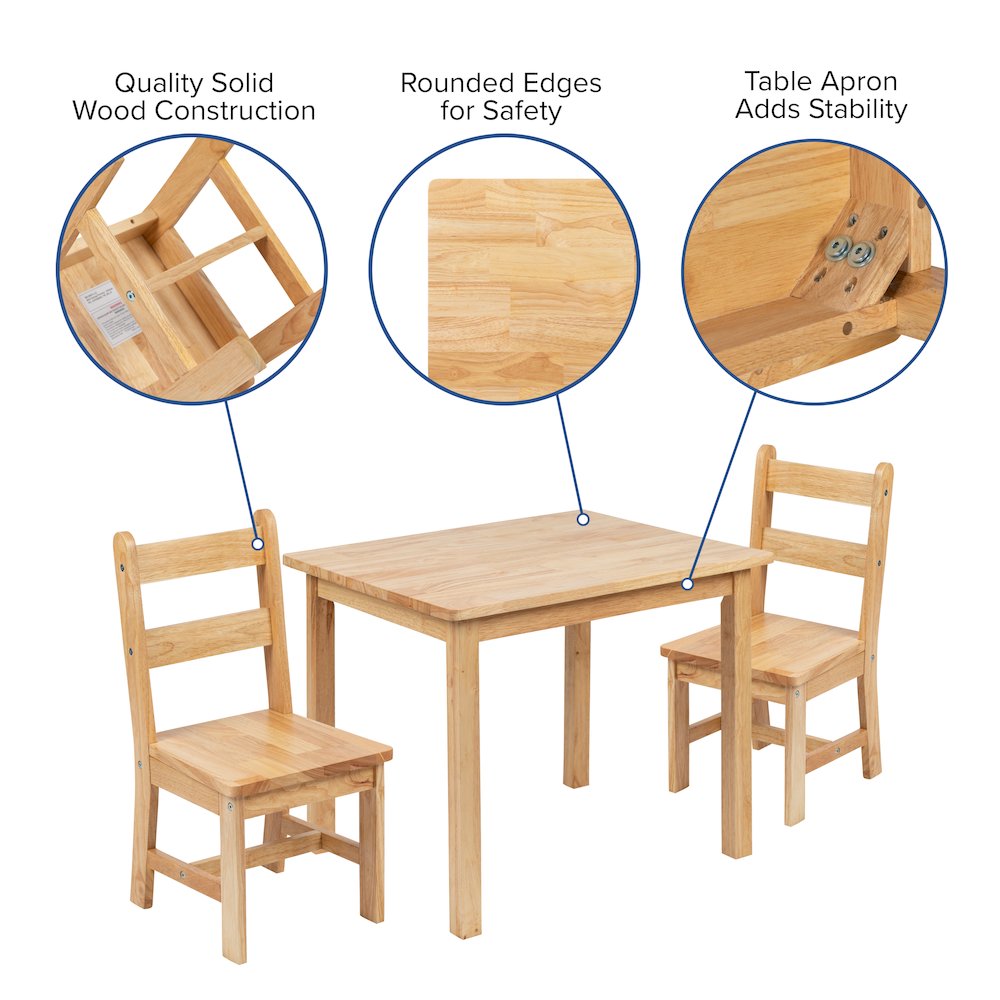 Solid Hardwood Table and Chair Set - 3 Piece Set - Natural