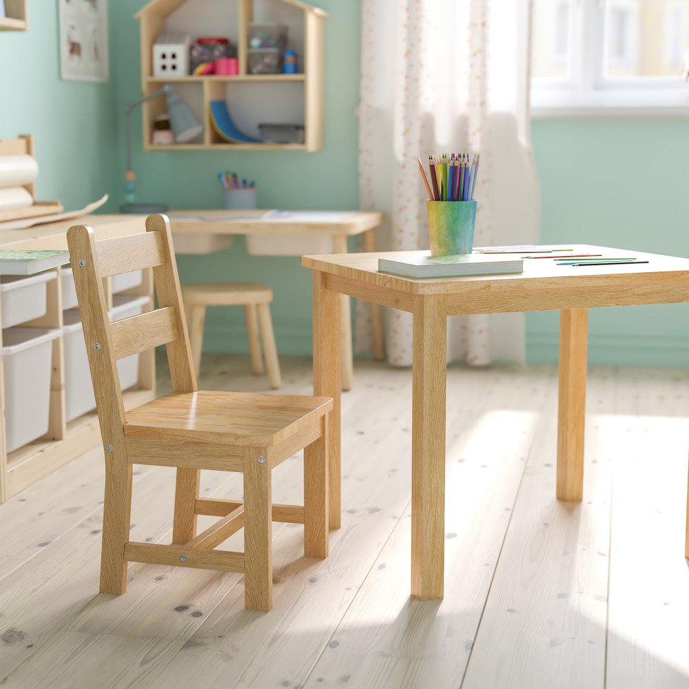 Solid Hardwood Table and Chair Set - 3 Piece Set - Natural