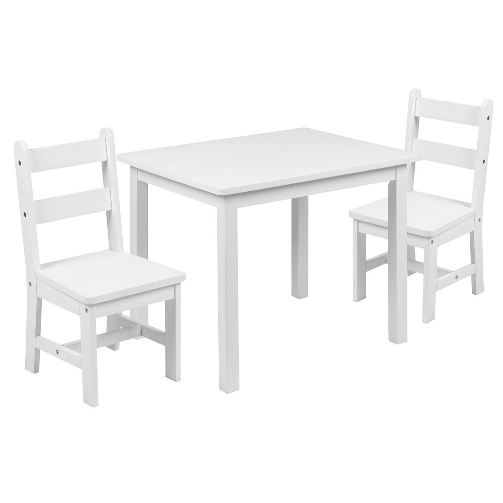 Solid Hardwood Table and Chair Set - 3 Piece Set - White